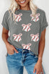 Sequined Bow Ribbed Knit Graphic Short Sleeve Tee
