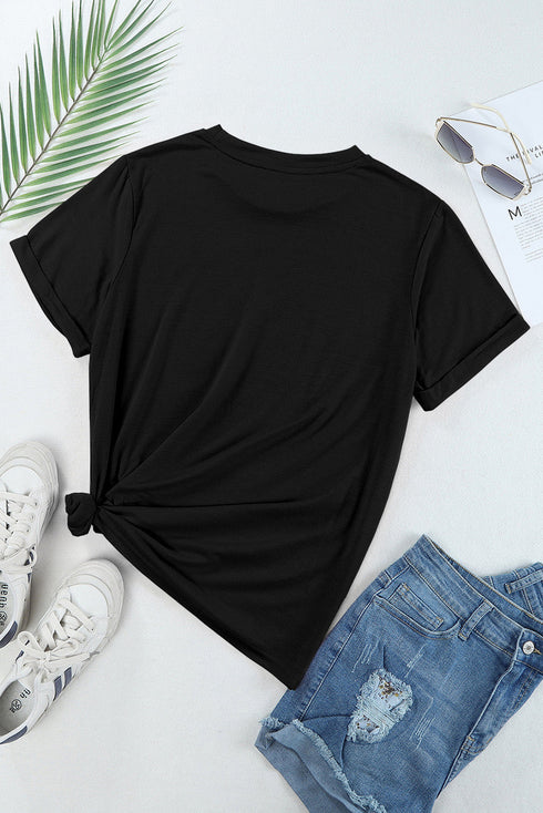Sequined Bowknot Graphic Short Sleeve Crew Neck T Shirt