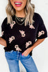 Sequined Candy Cane Bow Graphic Crewneck Drop Shoulder Relaxed Fit Tee