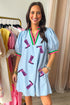 Sequined Cowgirl Boot Print Puff Sleeve V Neck Graphic Dress