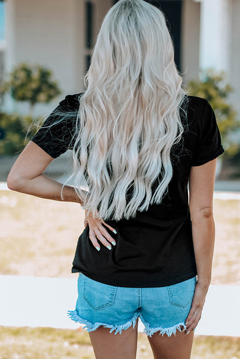 Sequined Crayfish Graphic Short Sleeve Crew Neck T Shirt