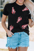 Sequined Crayfish Graphic Short Sleeve Crew Neck T Shirt