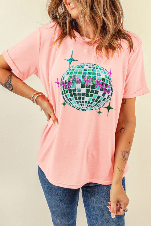 Sequined Disco Ball Crew Neck Graphic Tee