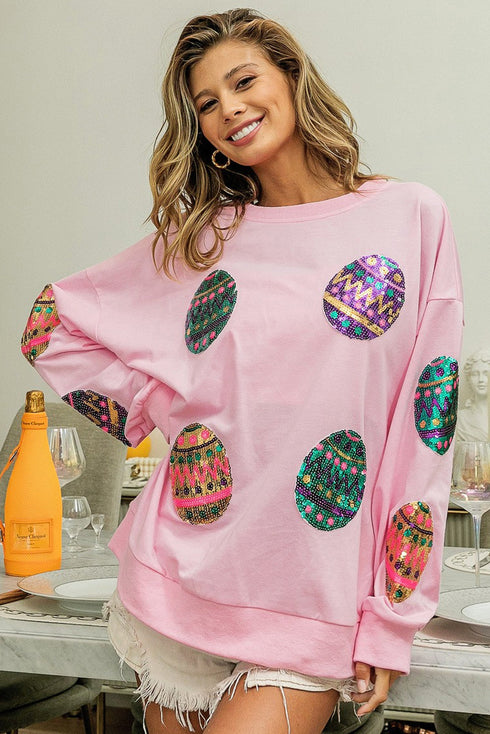 Sequined Easter Egg Drop Shoulder Oversized Sweatshirt
