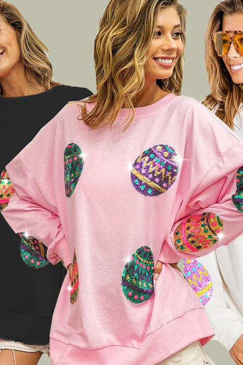 Sequined Easter Egg Drop Shoulder Oversized Sweatshirt