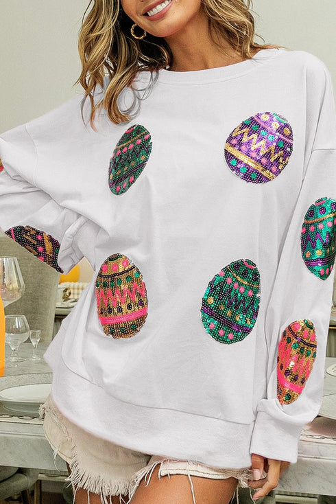 Sequined Easter Egg Drop Shoulder Oversized Sweatshirt