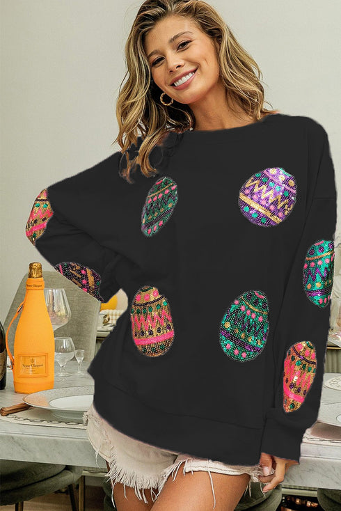 Sequined Easter Egg Drop Shoulder Oversized Sweatshirt
