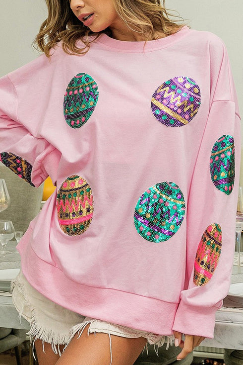 Sequined Easter Egg Drop Shoulder Oversized Sweatshirt