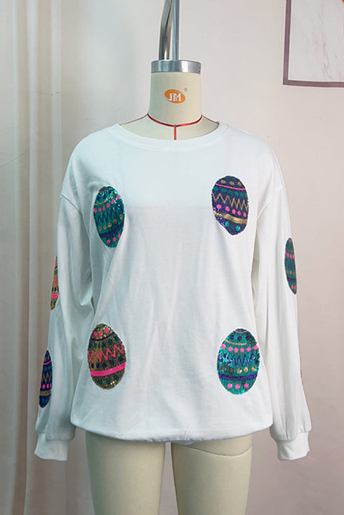 Sequined Easter Egg Drop Shoulder Oversized Sweatshirt