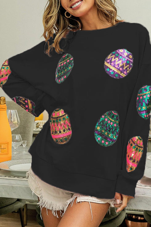 Sequined Easter Egg Drop Shoulder Oversized Sweatshirt