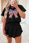Sequined Flag Graphic Bow Detail Two Piece Skort Set