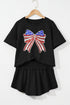 Sequined Flag Graphic Bow Detail Two Piece Skort Set