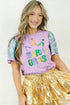 Sequined Graphic Letter Patchwork Southern Style Tee