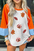 Sequined Graphic Patch Contrast Sleeve Knit Top