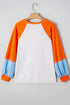 Sequined Graphic Patch Contrast Sleeve Knit Top