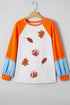 Sequined Graphic Patch Contrast Sleeve Knit Top