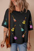 Sequined Guitar Graphic Dropped Shoulder Cotton Tee