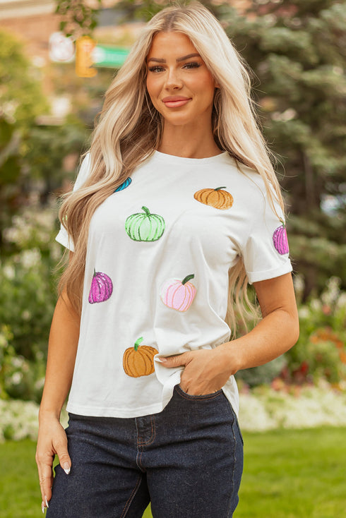 Sequined Harvest Graphic Short Sleeve Jersey Tee