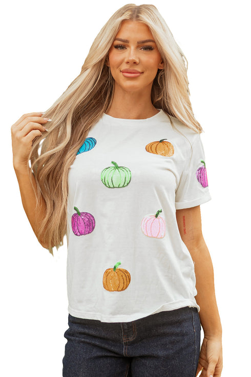 Sequined Harvest Graphic Short Sleeve Jersey Tee