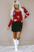Sequined Heart Bow Graphic V Neck Long Sleeve Tee