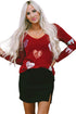 Sequined Heart Bow Graphic V Neck Long Sleeve Tee