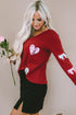 Sequined Heart Bow Graphic V Neck Long Sleeve Tee