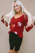 Sequined Heart Bow Graphic V Neck Long Sleeve Tee