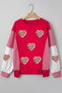 Sequined Heart Patch Mixed Print Pullover Sweatshirt
