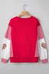 Sequined Heart Patch Mixed Print Pullover Sweatshirt
