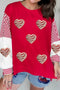Sequined Heart Patch Mixed Print Pullover Sweatshirt
