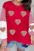 Sequined Heart Patch Mixed Print Pullover Sweatshirt