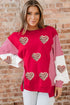Sequined Heart Patch Mixed Print Pullover Sweatshirt