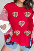 Sequined Heart Patch Mixed Print Pullover Sweatshirt