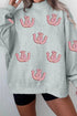 Sequined Horseshoe Graphic Mock Neck Baggy Silhouette Sweatshirt