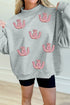 Sequined Horseshoe Graphic Mock Neck Baggy Silhouette Sweatshirt
