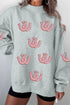 Sequined Horseshoe Graphic Mock Neck Baggy Silhouette Sweatshirt