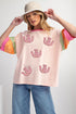 Sequined Horseshoe Graphic Patchwork Half Sleeve Tee