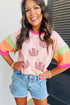 Sequined Horseshoe Graphic Patchwork Half Sleeve Tee