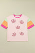Sequined Horseshoe Graphic Patchwork Half Sleeve Tee