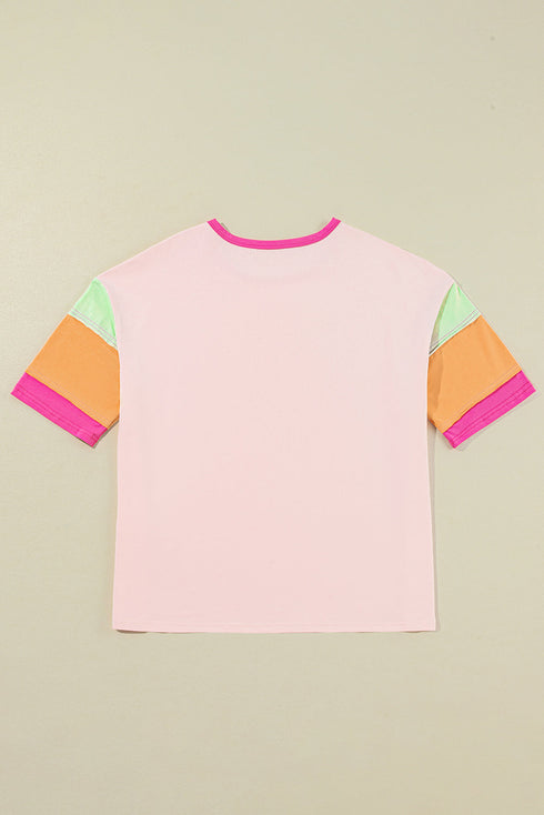 Sequined Horseshoe Graphic Patchwork Half Sleeve Tee