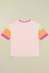 Sequined Horseshoe Graphic Patchwork Half Sleeve Tee