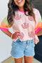 Sequined Horseshoe Graphic Patchwork Half Sleeve Tee