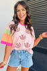 Sequined Horseshoe Graphic Patchwork Half Sleeve Tee