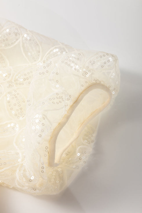 Sequined Lace Mesh Bubble Sleeve Square Neck Dress