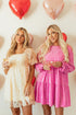 Sequined Lace Mesh Bubble Sleeve Square Neck Dress