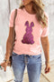 Sequined Leopard Print Bunny Graphic Short Sleeve Tee