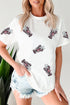 Sequined Lobster Graphic Ruffle Sleeve Crewneck Tee