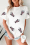 Sequined Lobster Graphic Ruffle Sleeve Crewneck Tee