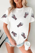 Sequined Lobster Graphic Ruffle Sleeve Crewneck Tee