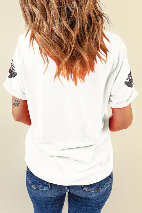 Sequined Lobster Graphic Ruffle Sleeve Crewneck Tee